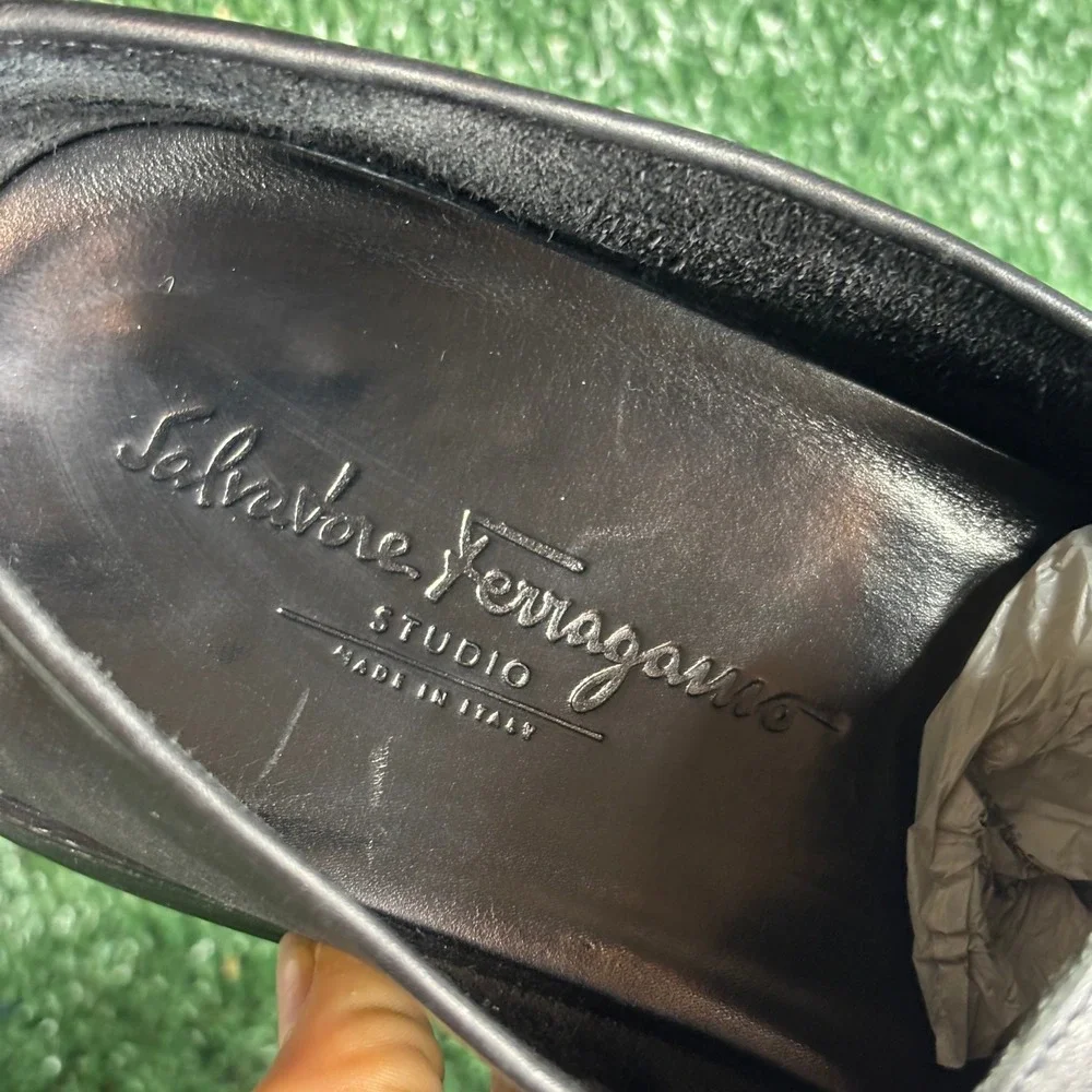 Salvatore‎ Ferragamo Studio Gancini Buckle Leather Loafers Black Mens Size 12 D